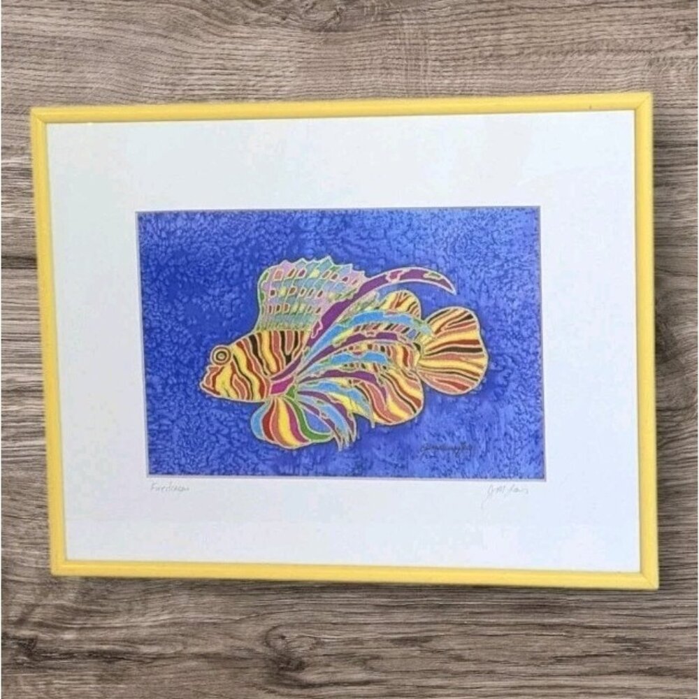 Signed Tropical Fish Art Print Jane Murray Lewis Framed Firedragon Rainbow 11x14